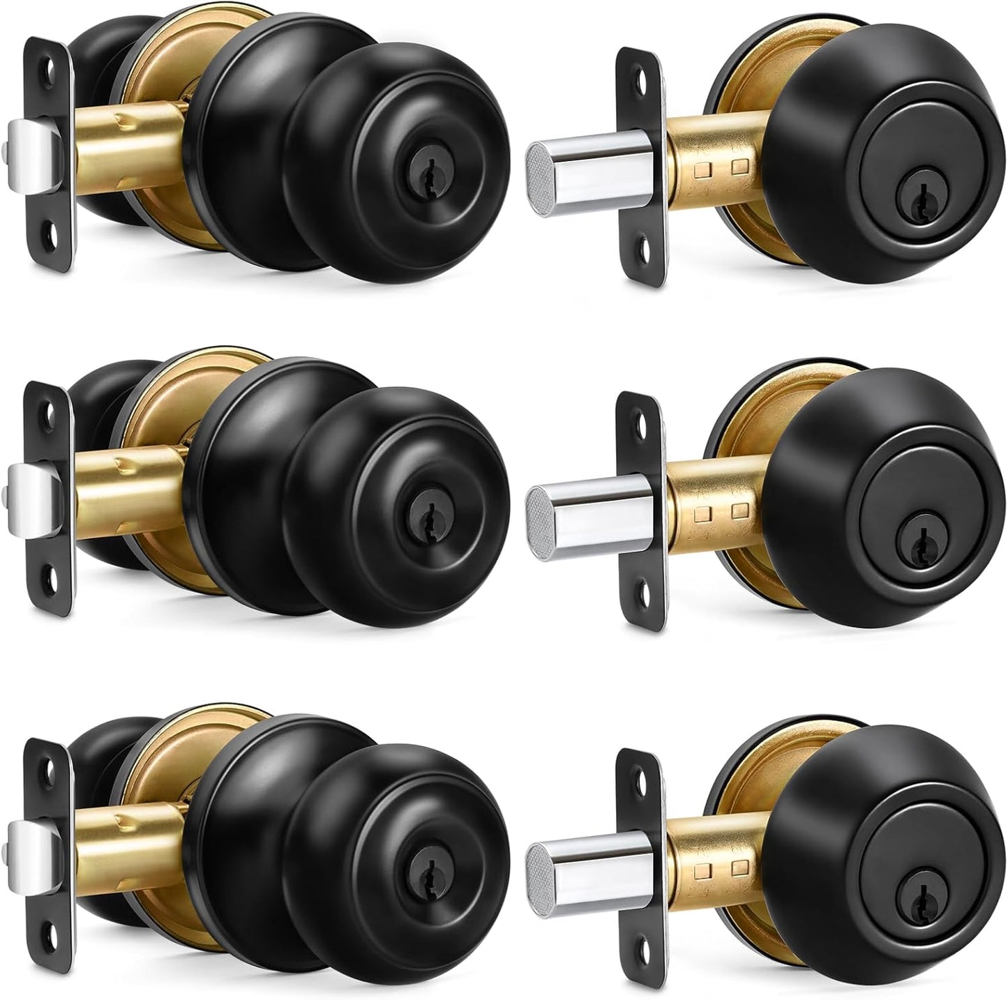 3 Sets Entry Door Knob and Deadbolt Combo Set in Matte Black