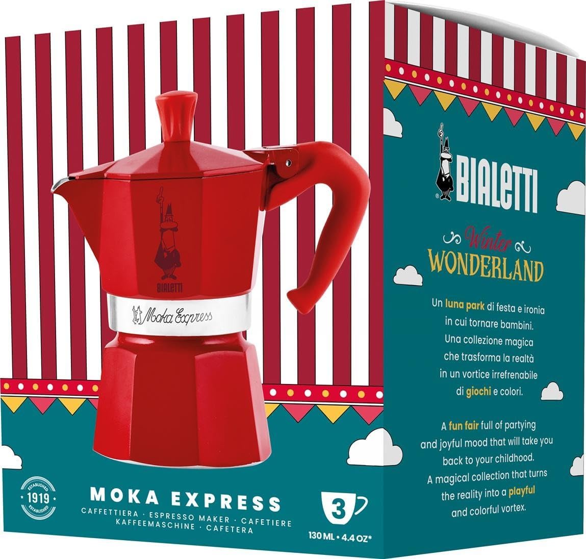 Bialetti Winter Wonderland Italian Coffee Maker in Red Silver