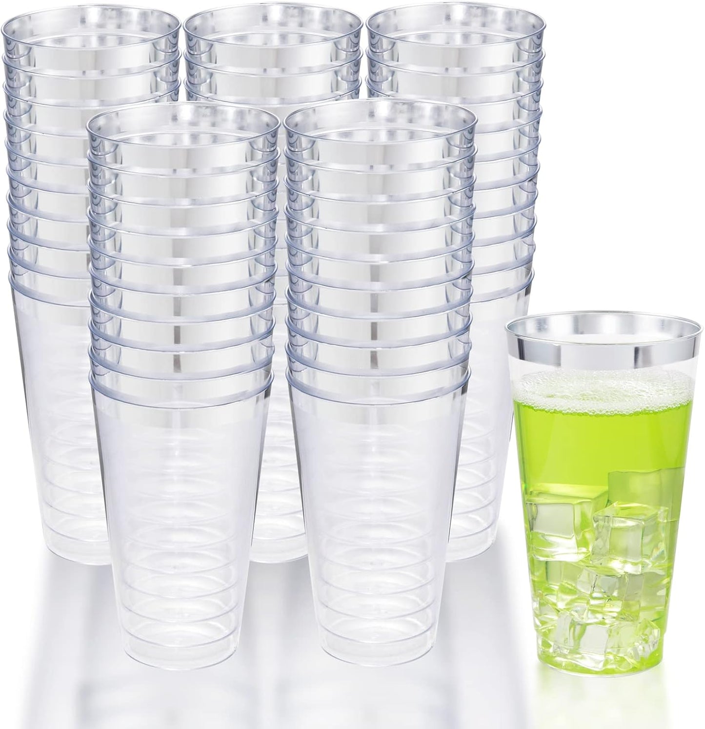 16 oz Silver Plastic Cups for Parties and Weddings - 100 Pcs