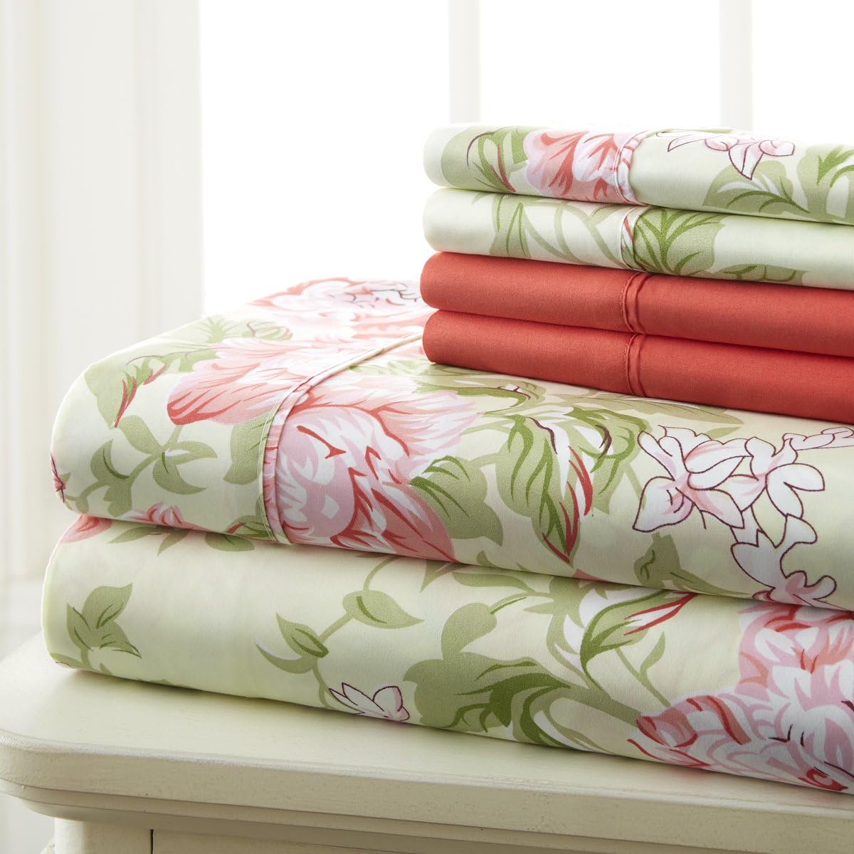 Queen Size Bed Sheets Set Deep Pockets - Floral Ultra Soft