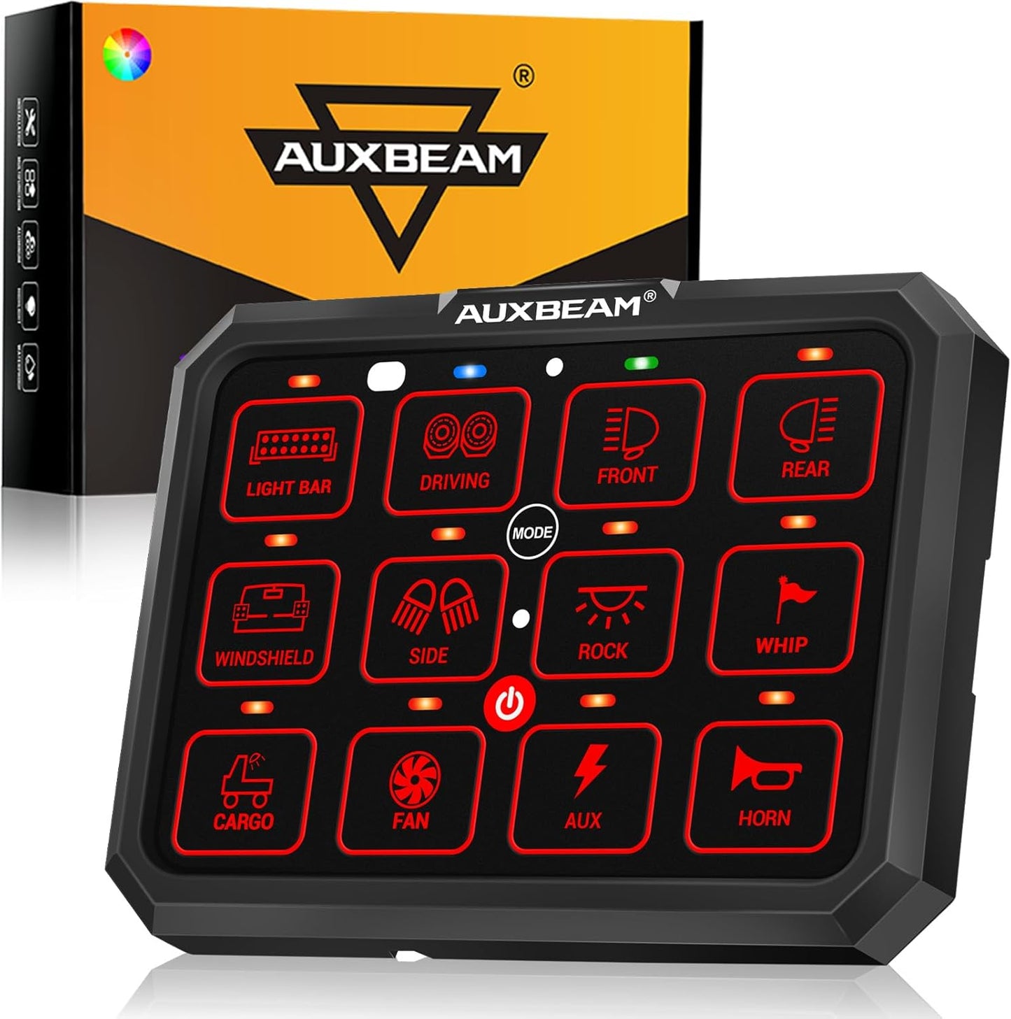 Auxbeam 12 Gang Switch Panel for Car Boat RV with RGB Dimming