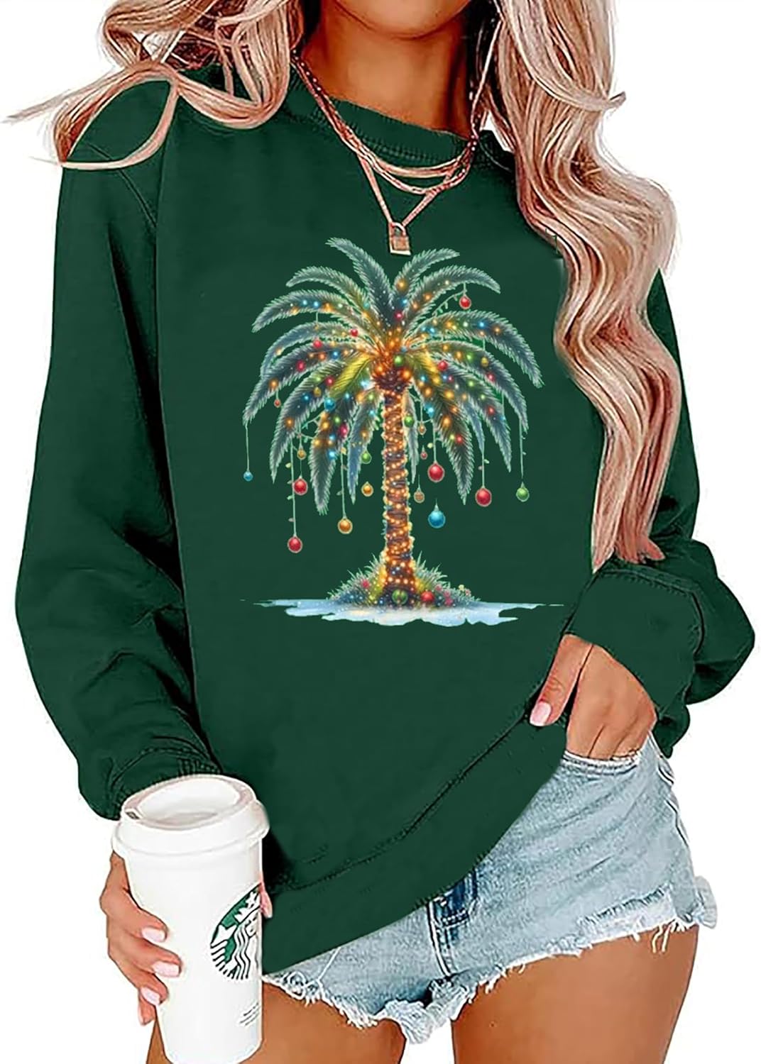 Festive Palm Tree Sweatshirt | Holiday Party Top