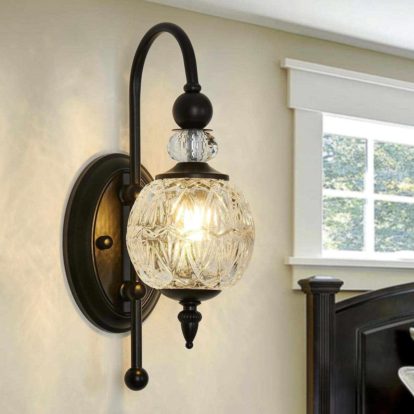 Vintage Black Wall Sconce with Glass Globe Shade for Any Room