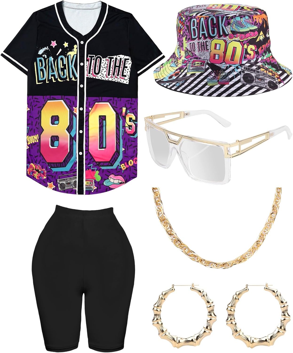80s 90s Outfit for Women, Hip Hop Costume with Accessories