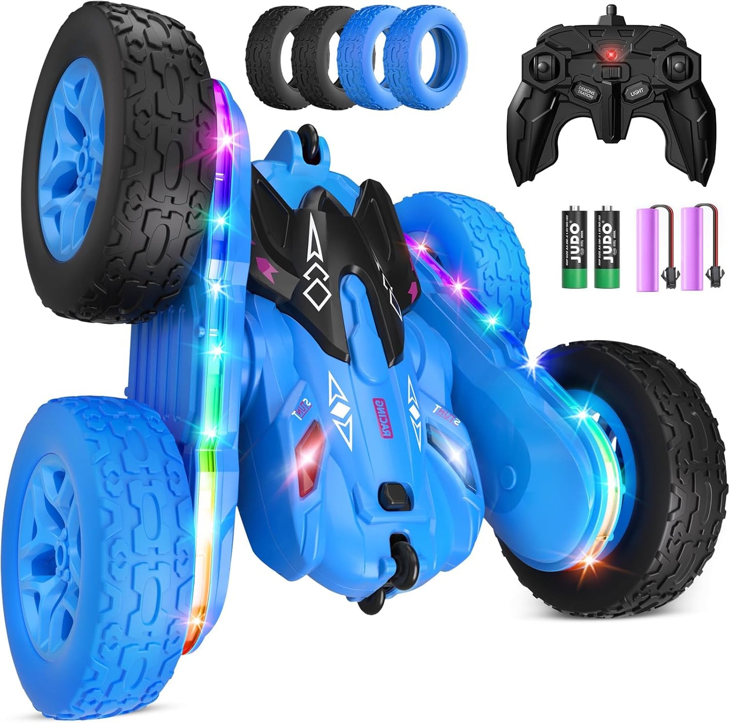 Double Sided RC Stunt Car - 360 Flips, LED Lights, All Terrain Fun!
