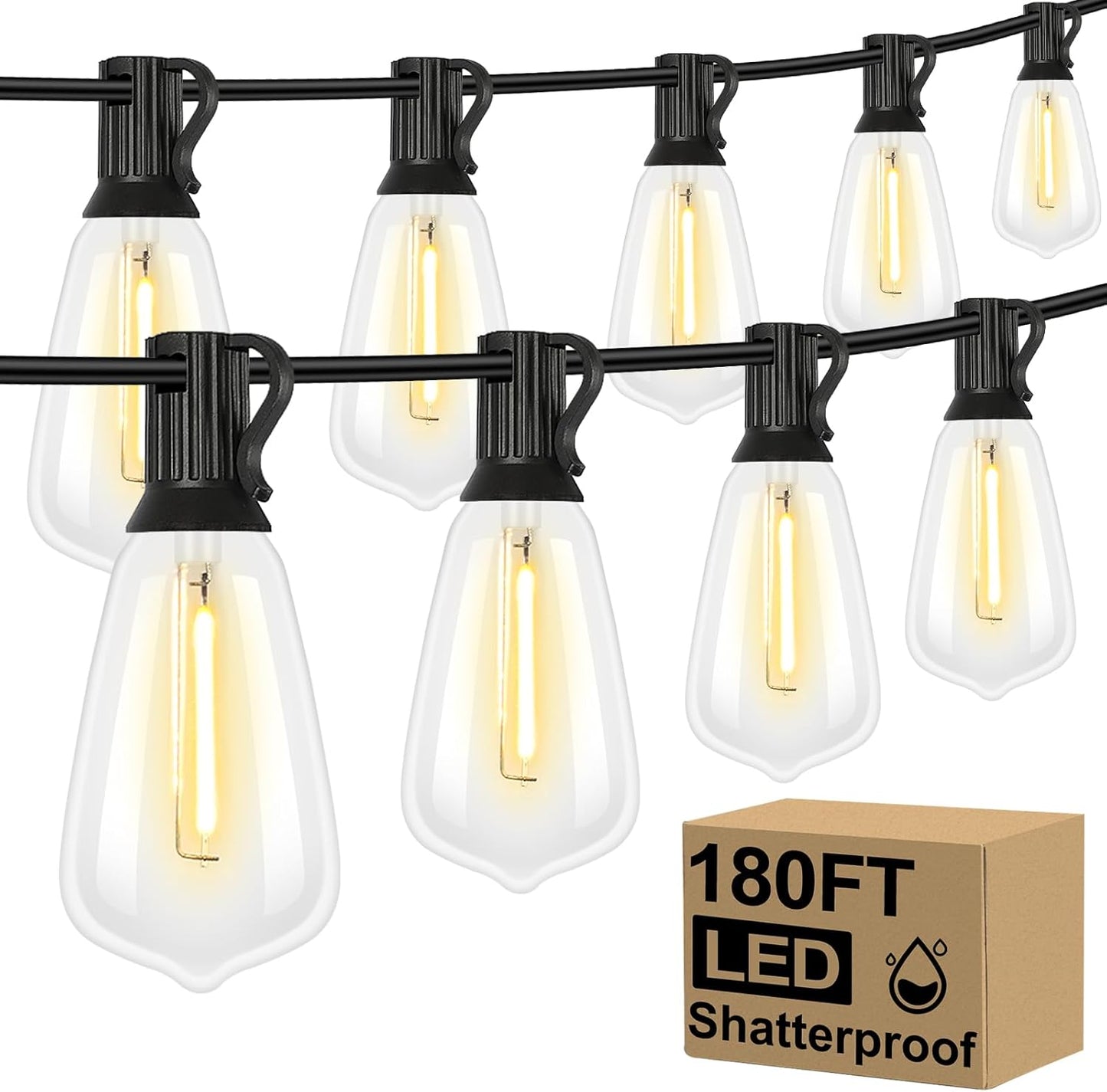 Brightever Outdoor String Lights 180FT for Vintage Ambience