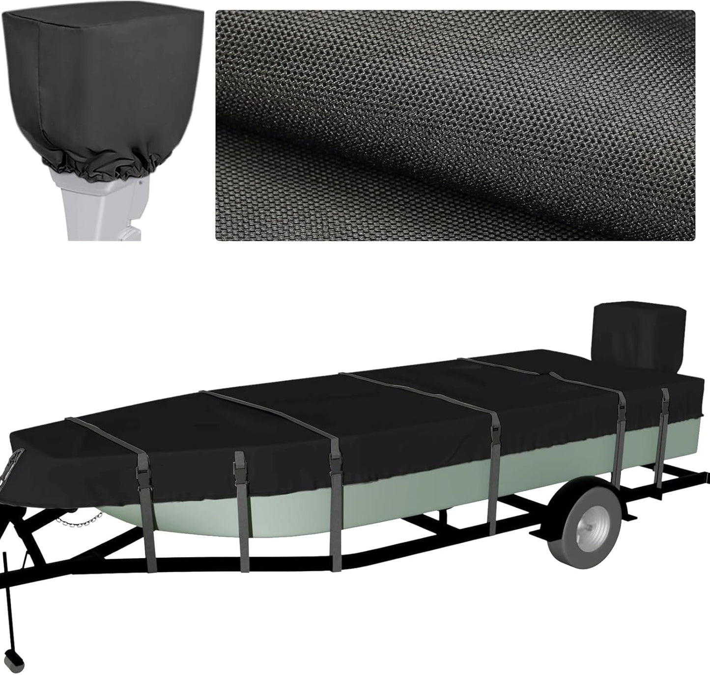 Heavy Duty Jon Boat Cover 16ft to 18ft Waterproof with Straps