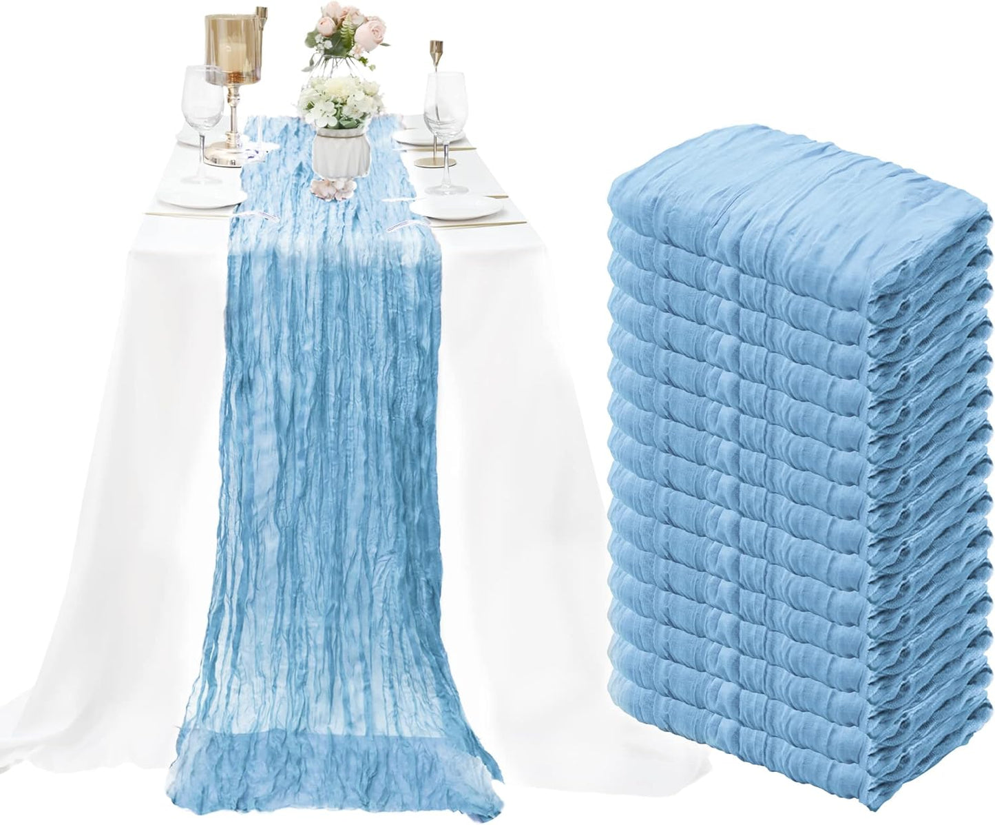 15 Pack Baby Blue Cheesecloth Table Runner for Elegant Events