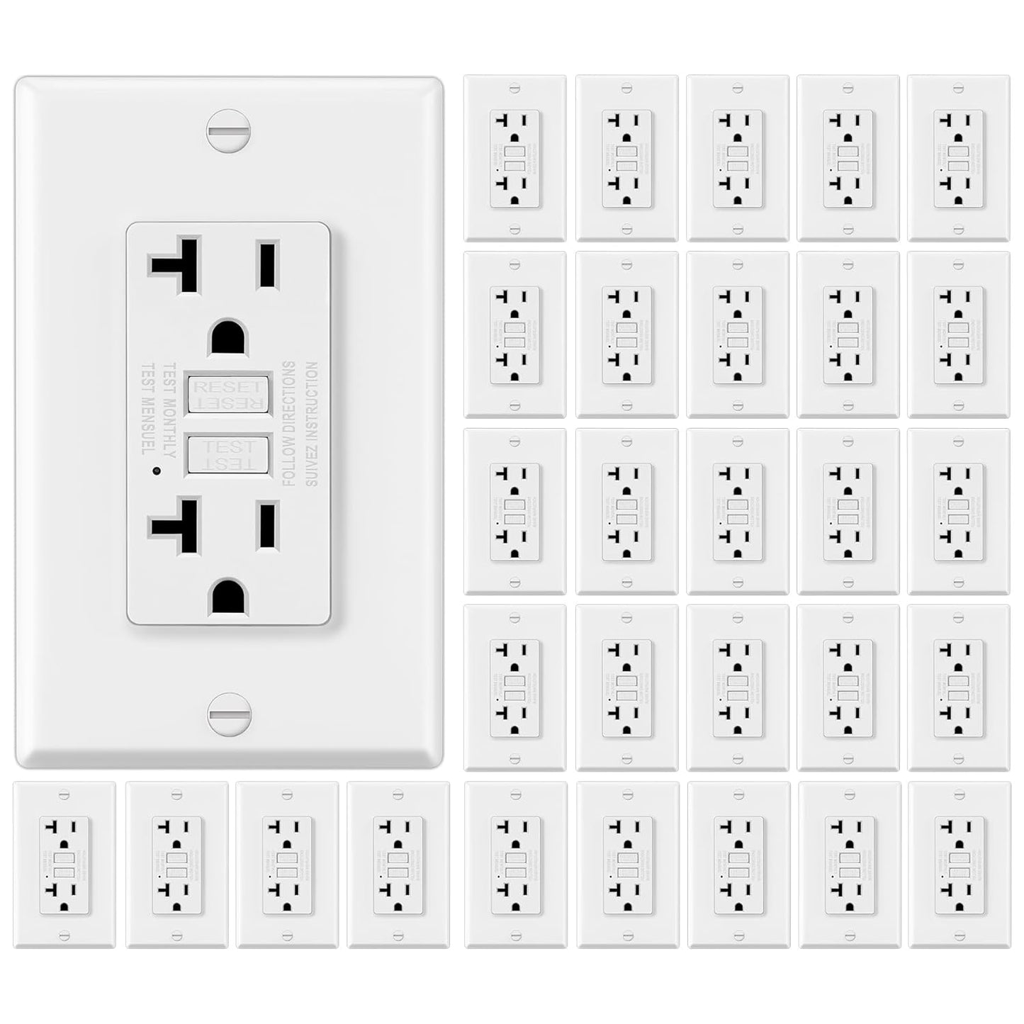 30 Pack GFCI Outlet 20 Amp Non-Tamper Resistant with LED Indicator