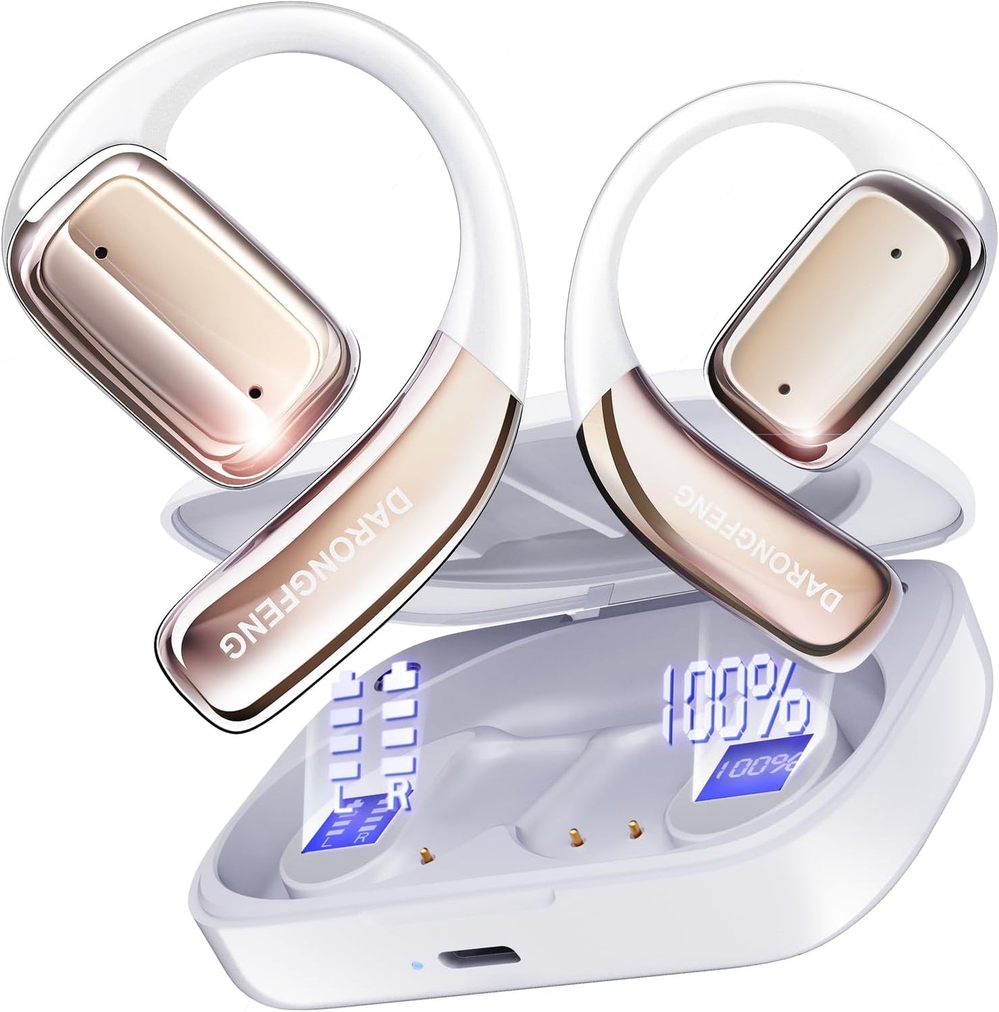 Wireless Open-Ear Headphones: Pain-Free Air Conduction, LED Display, Sweat-Resistant - DARONGFENG