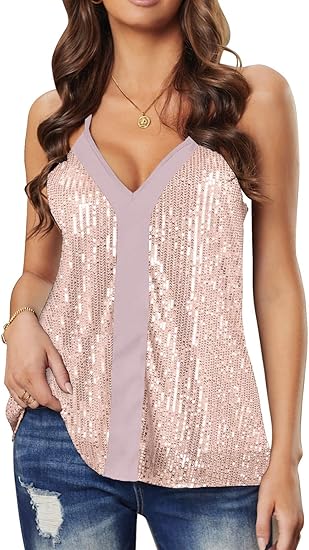 Lime Flare Women Sexy Sparkle All Over Sequin Cami Tank Tops Review