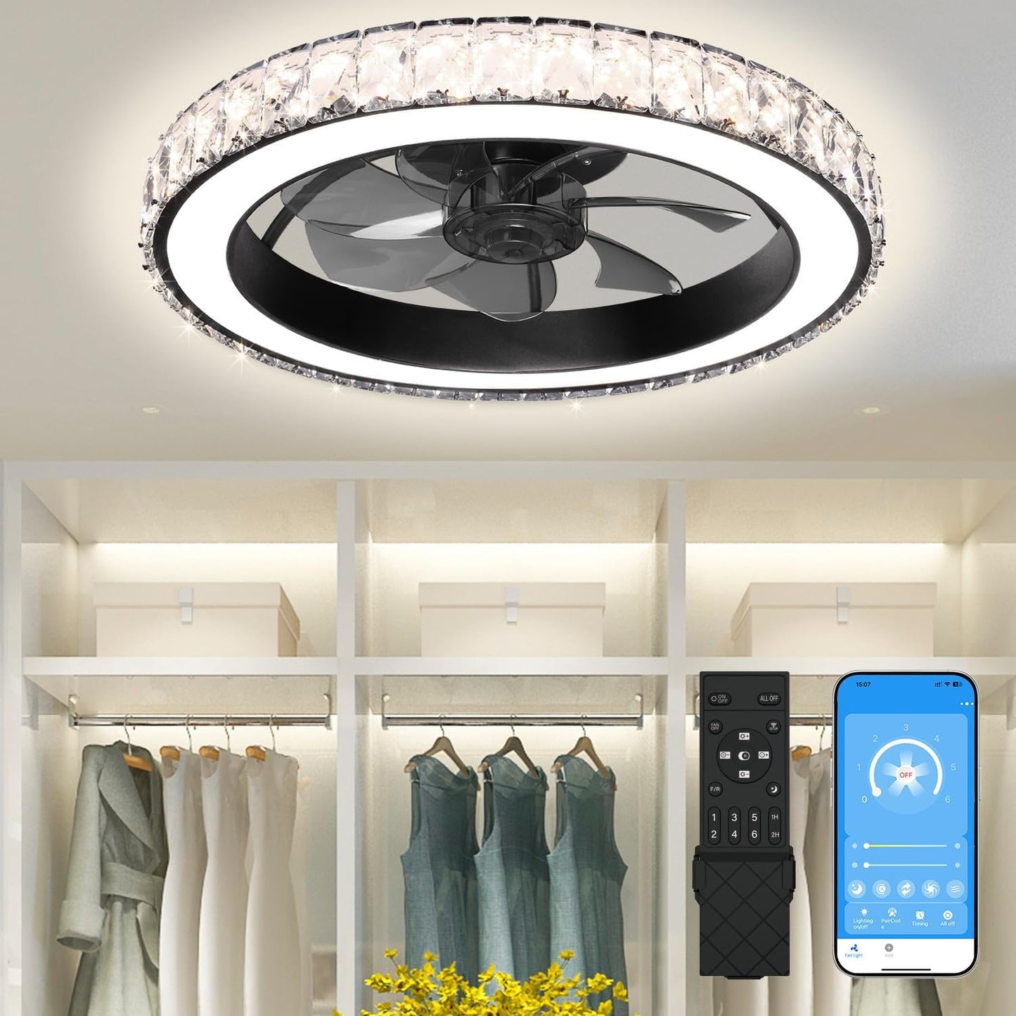 Aipsun Low Profile Modern Crystal Chandelier Ceiling Fan Review