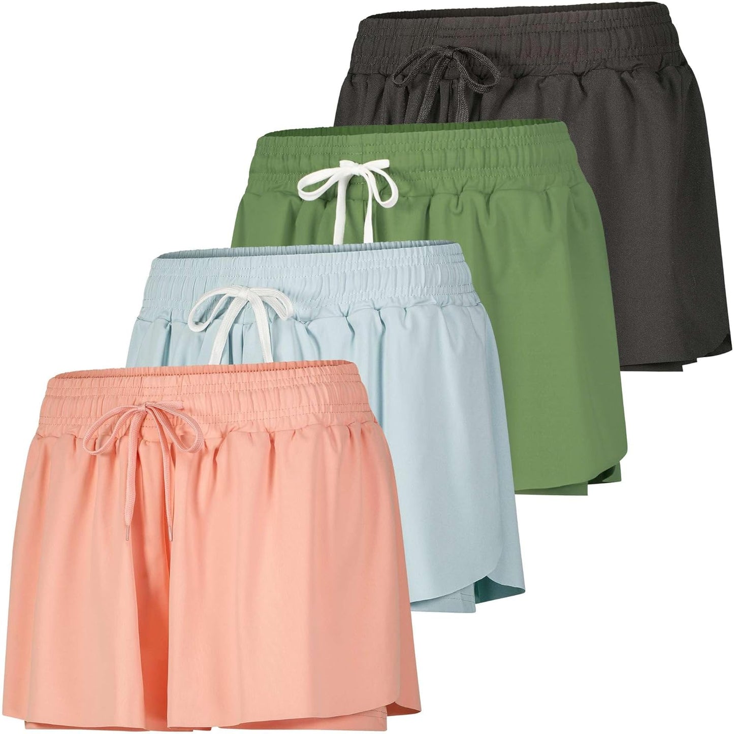 Real Essentials Flowy Dry Fit Running Shorts for Women - 4 Pack
