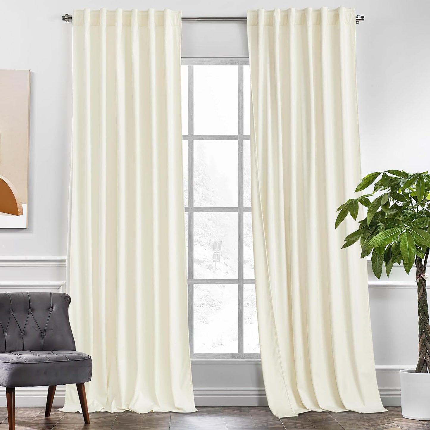 KGORGE Ivory Velvet Curtains 90 inches for Luxurious Living Spaces