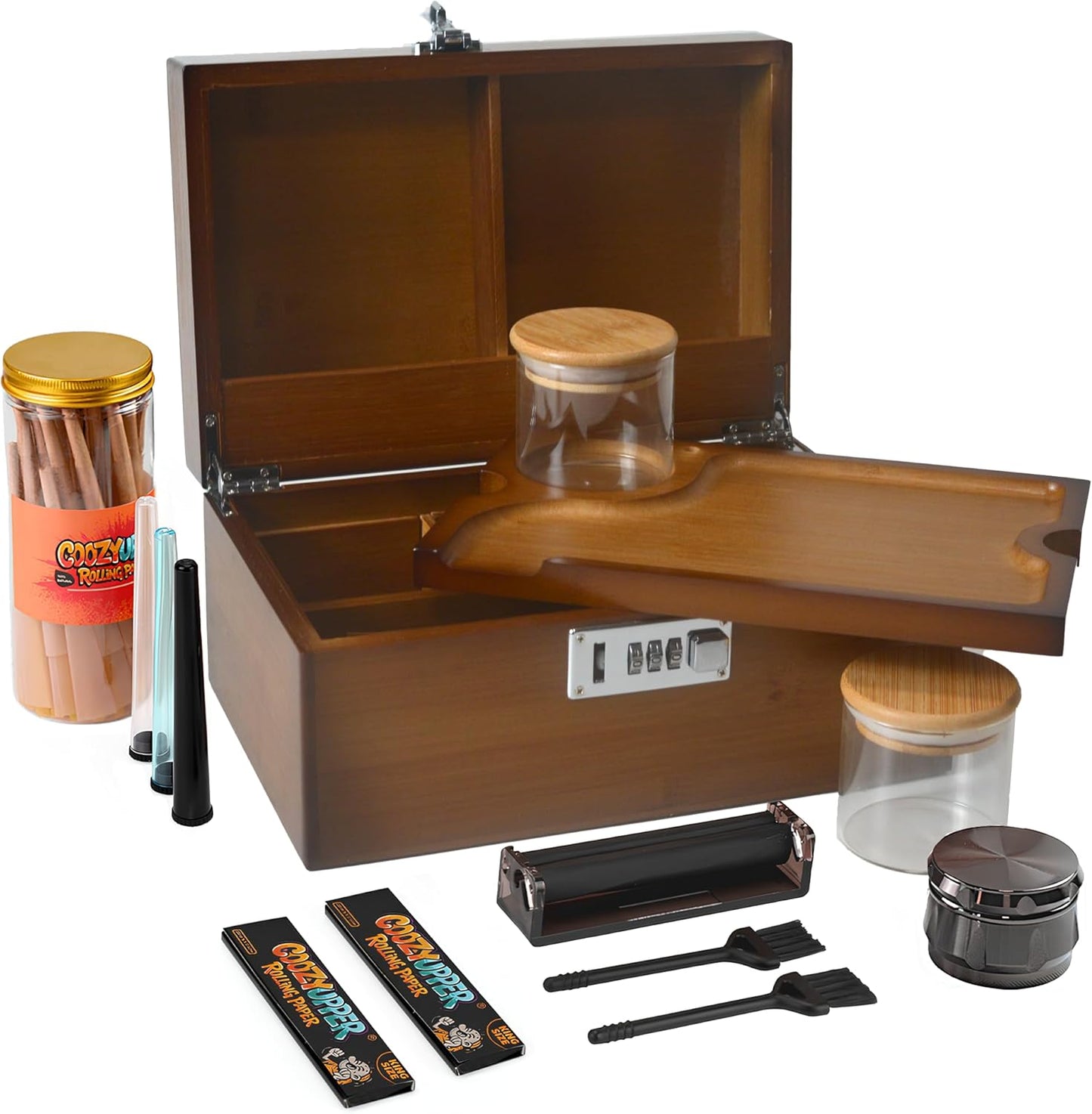 Large Bamboo Storage Box with Removable Tray for Home Office