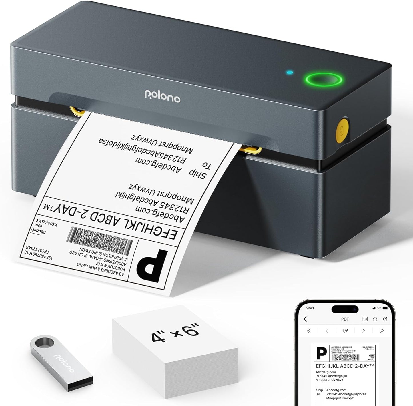 POLONO Bluetooth Thermal Shipping Label Printer for Small Business