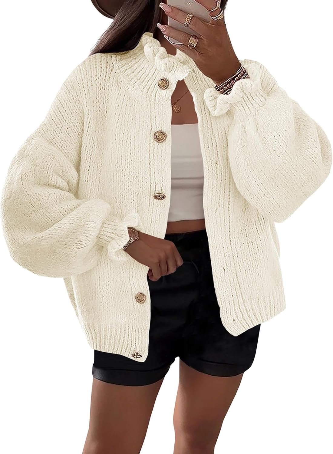 Saodimallsu Womens Ruffle Cardigan: Trendy Oversized Sweater