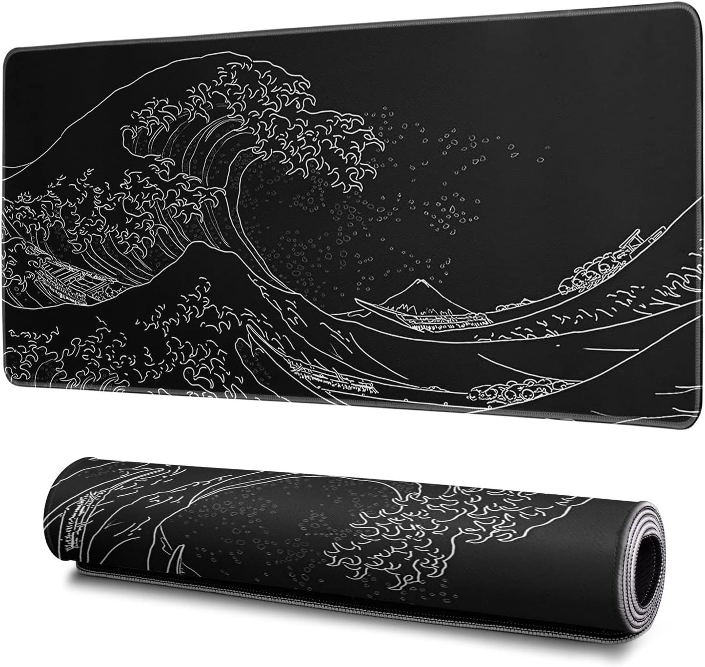 Large Black Sea Wave Gaming Mouse Pad by Hahaluo