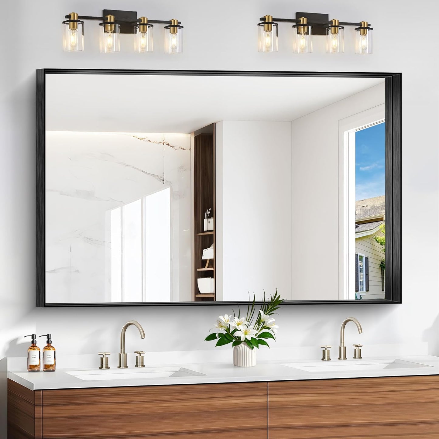 Black Bathroom Mirror 36x55 Inch Rectangular Deep Frame Design