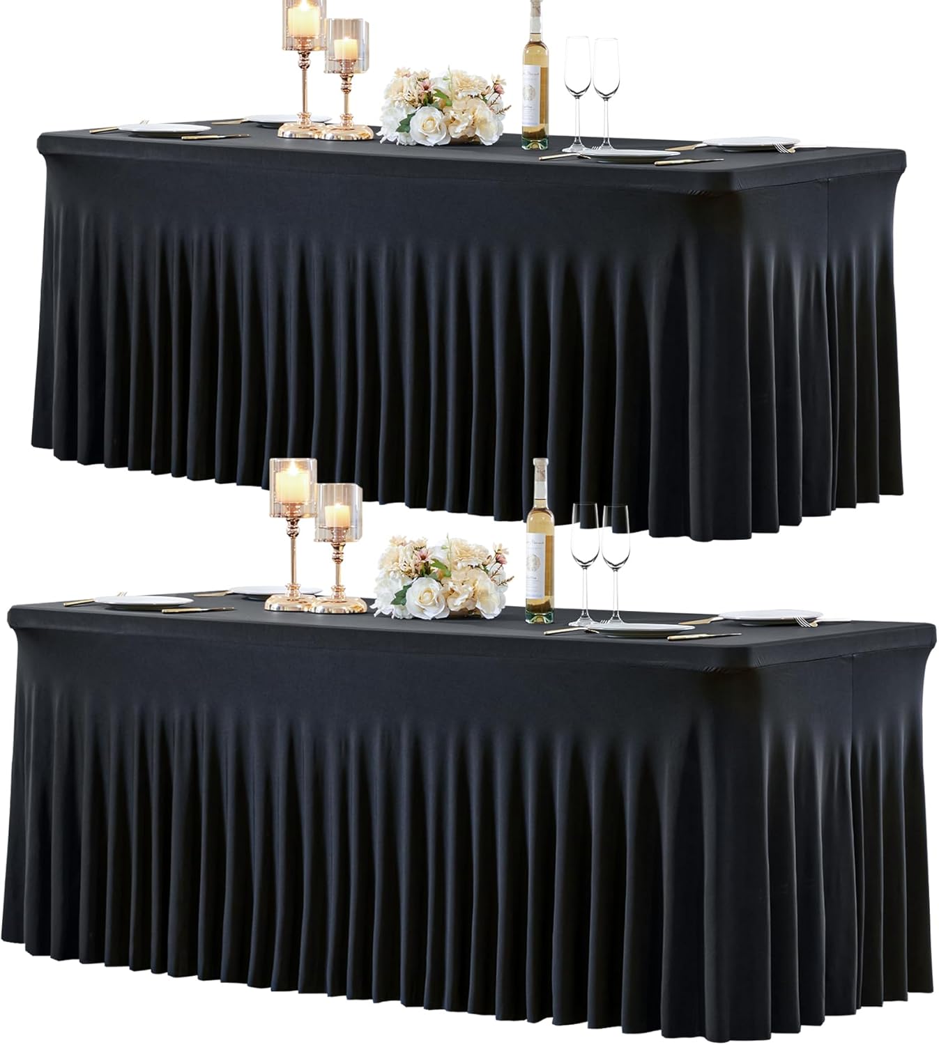 2 Pack Spandex Black Fitted Table Cloth for 6ft Rectangle Tables