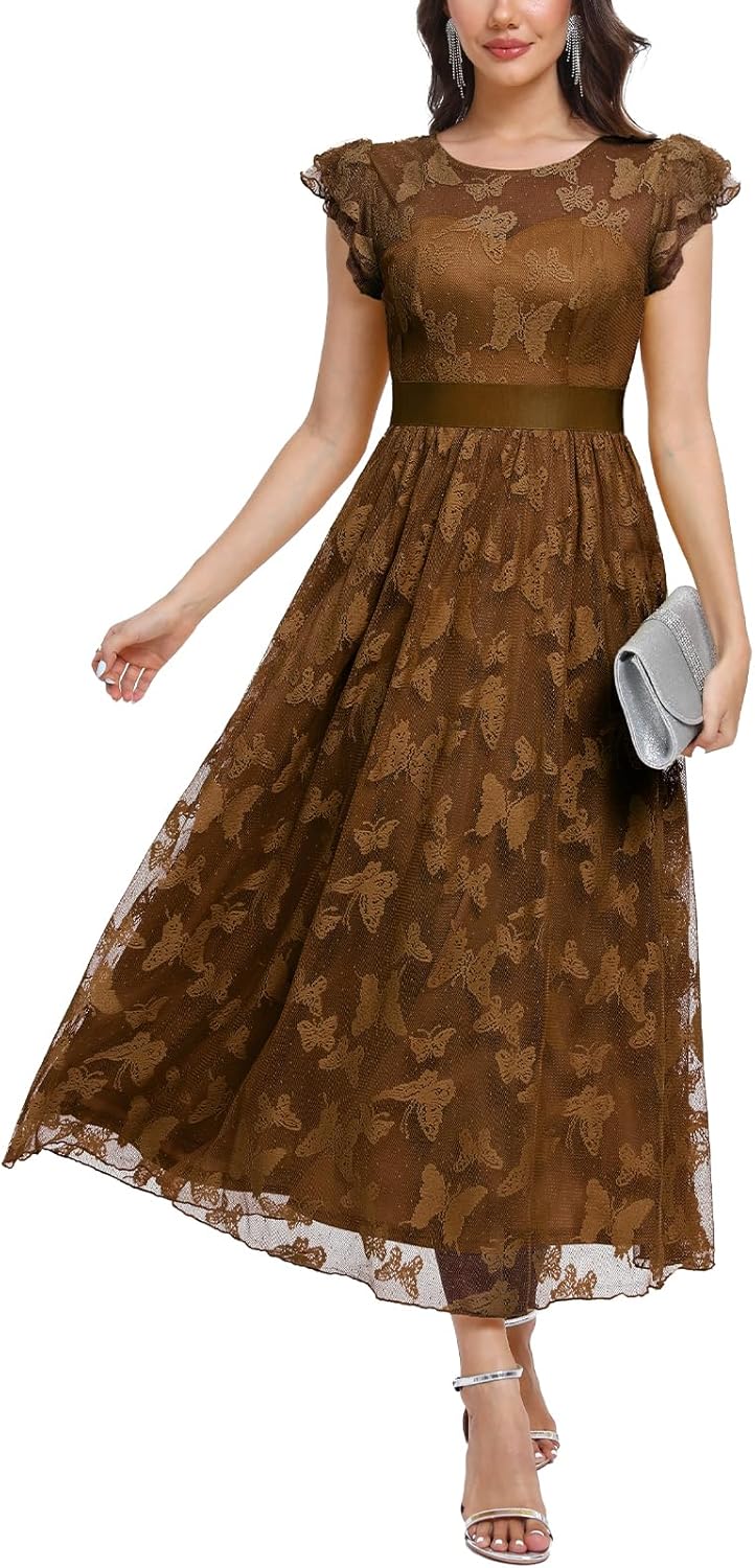 Women's Casual Tulle Midi Dress for Weddings and Parties