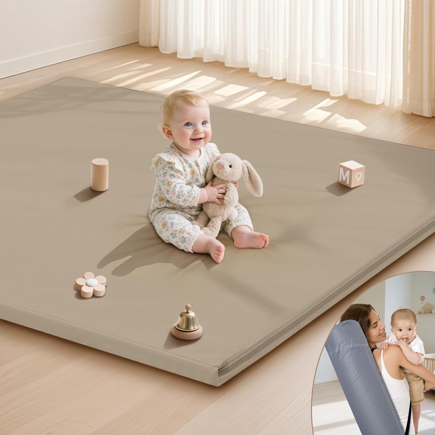 Baby Play Mat 47x47 Inches, Extra Thick Foam for Tummy Time