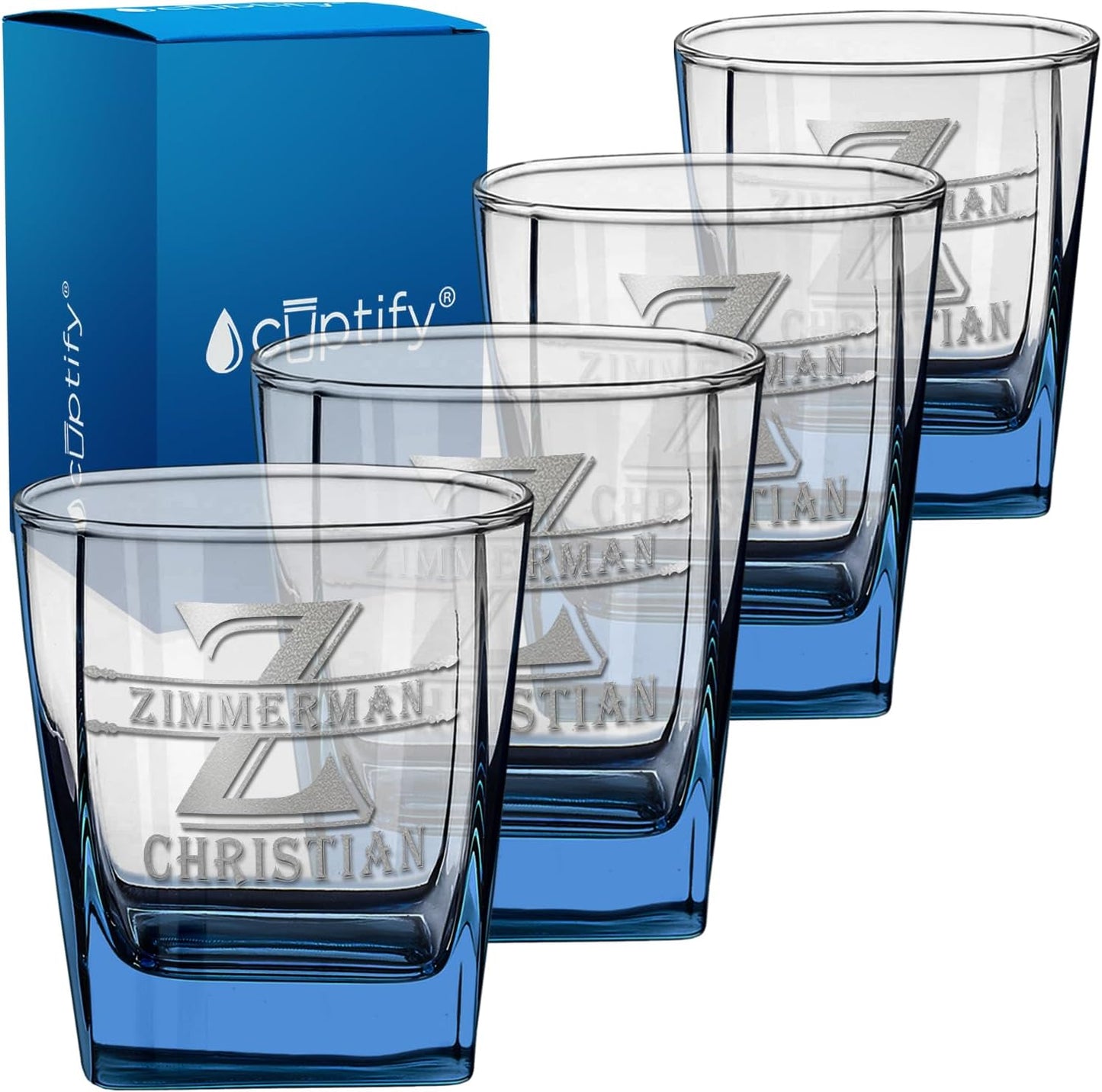 Personalized Whiskey Glass Set of 4 for Men with Custom Name