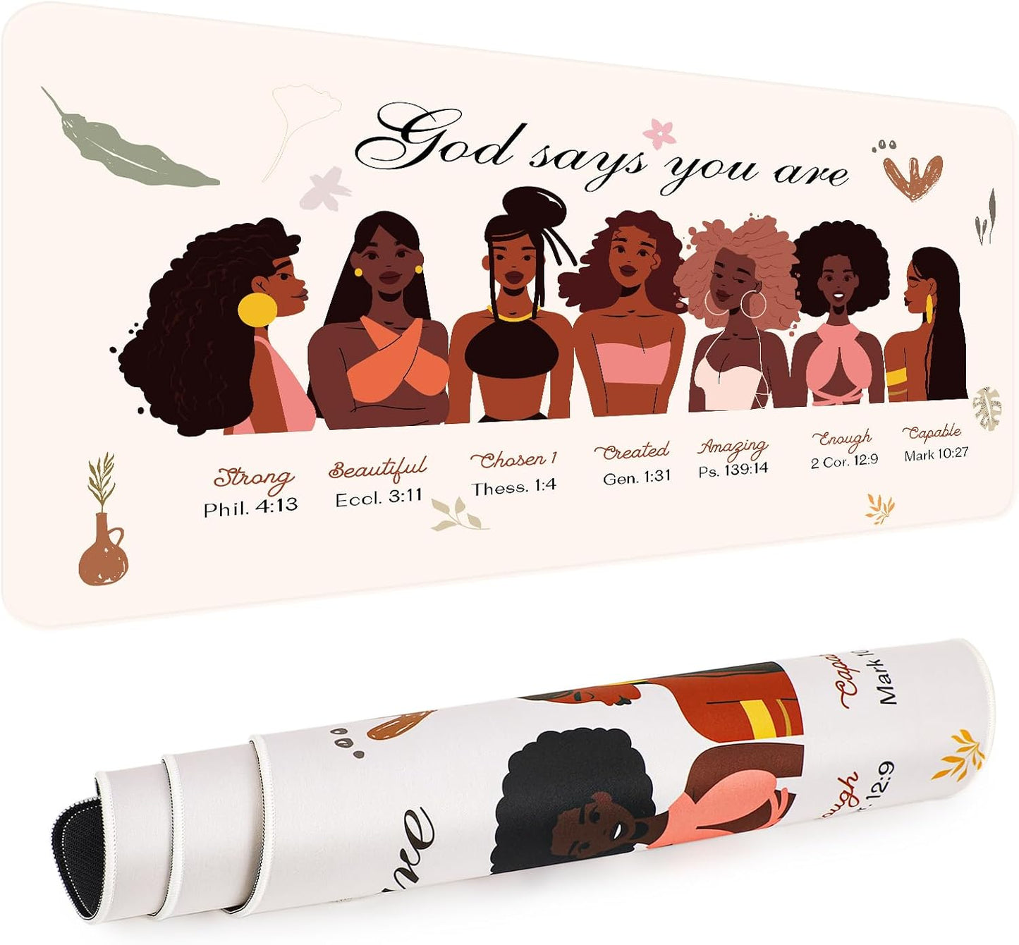 AFRITEE Black Girl Desk Mat - Inspiring Christian Quote Mouse Pad
