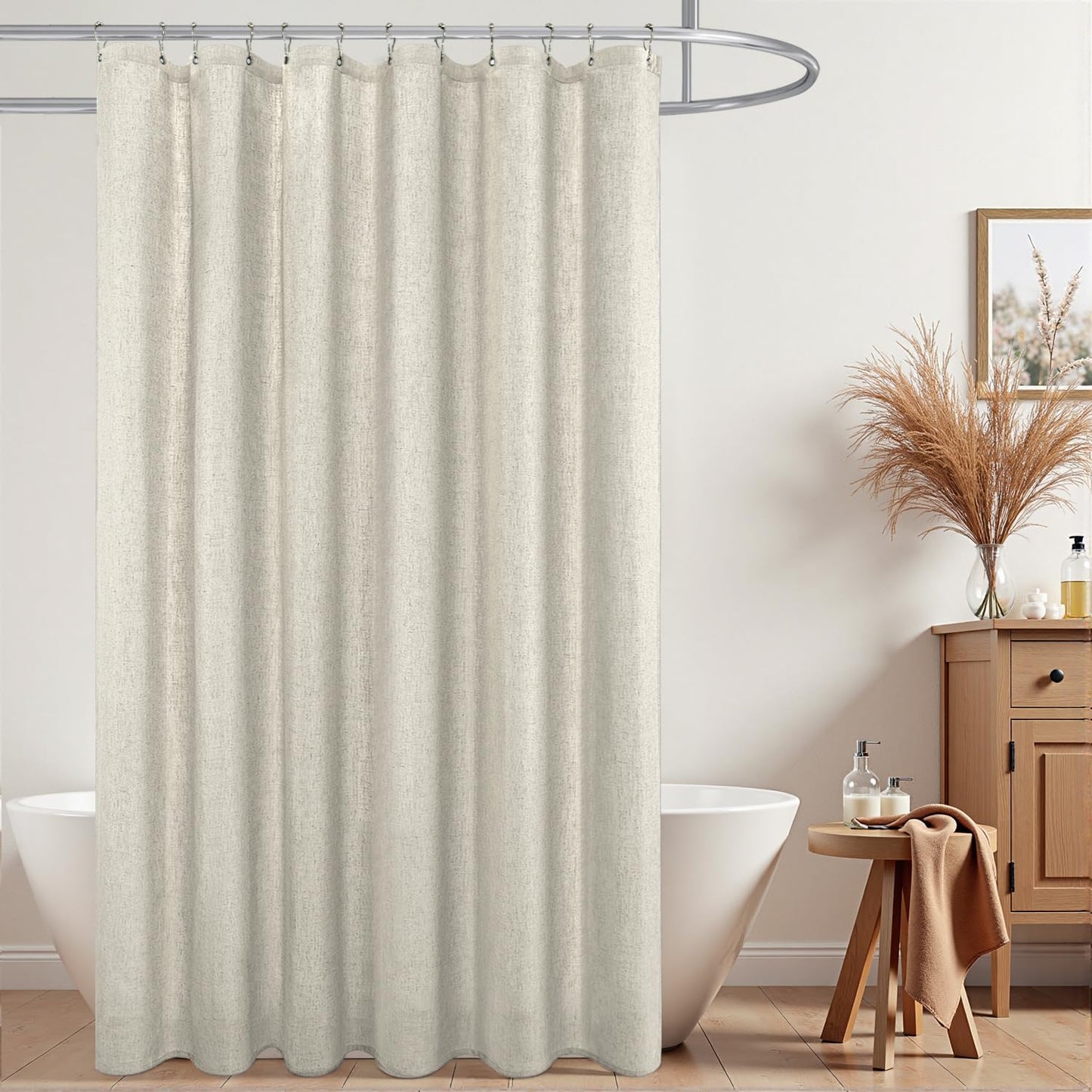 KOUFALL Linen Shower Curtains for Bathroom, Extra Long 72x90 in