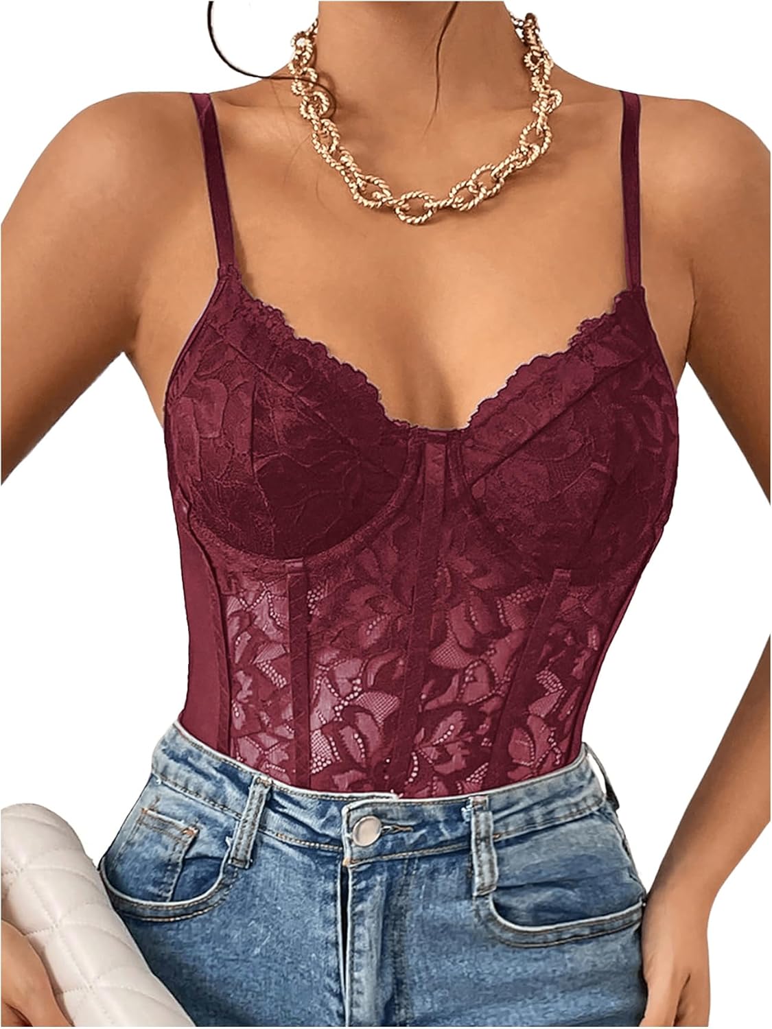 Milumia Women's Sexy Sheer Mesh Lace Bodysuit for Parties