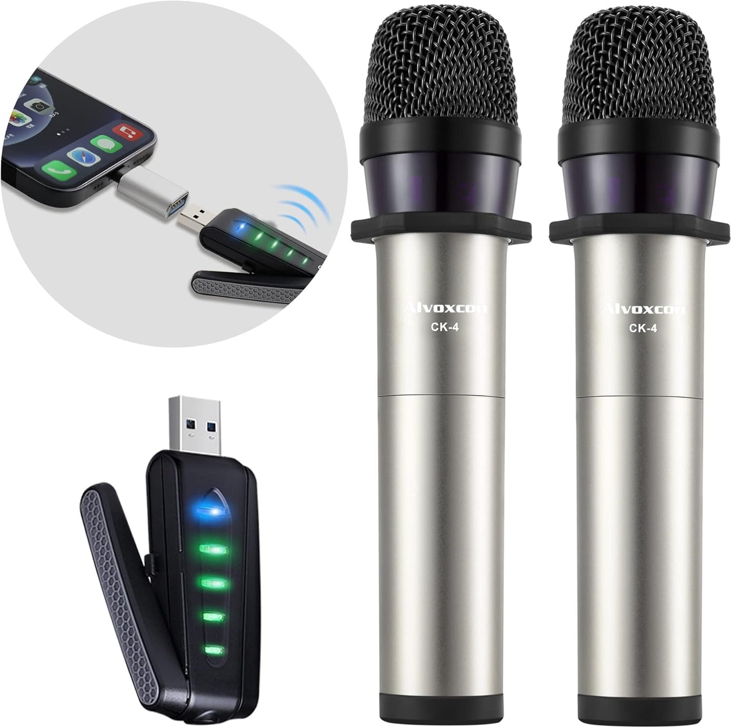 Alvoxcon Dual Handheld Mic System - Wireless & Rechargeable