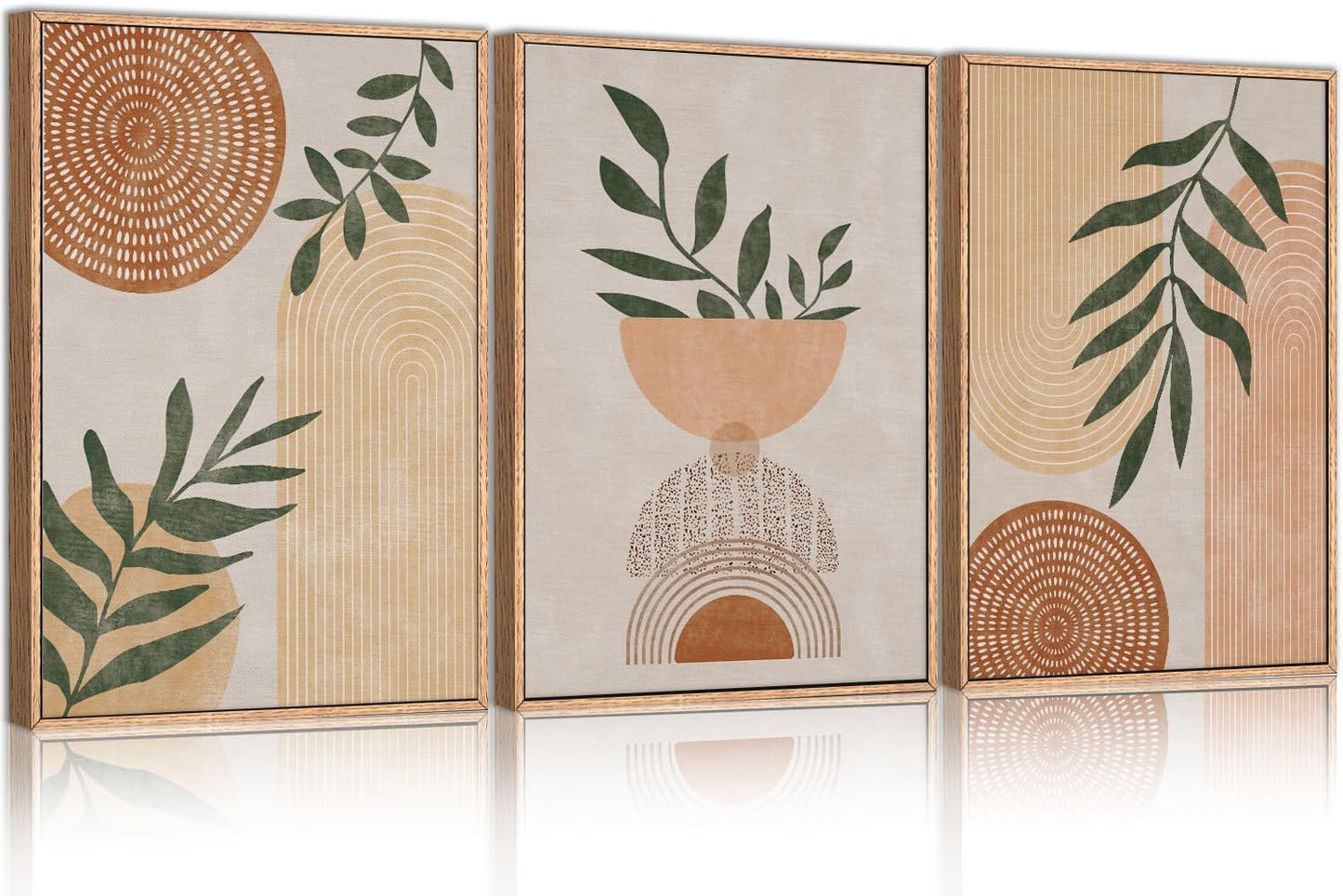 Framed Boho Wall Art Set of 3 for Mid Century Modern Decor