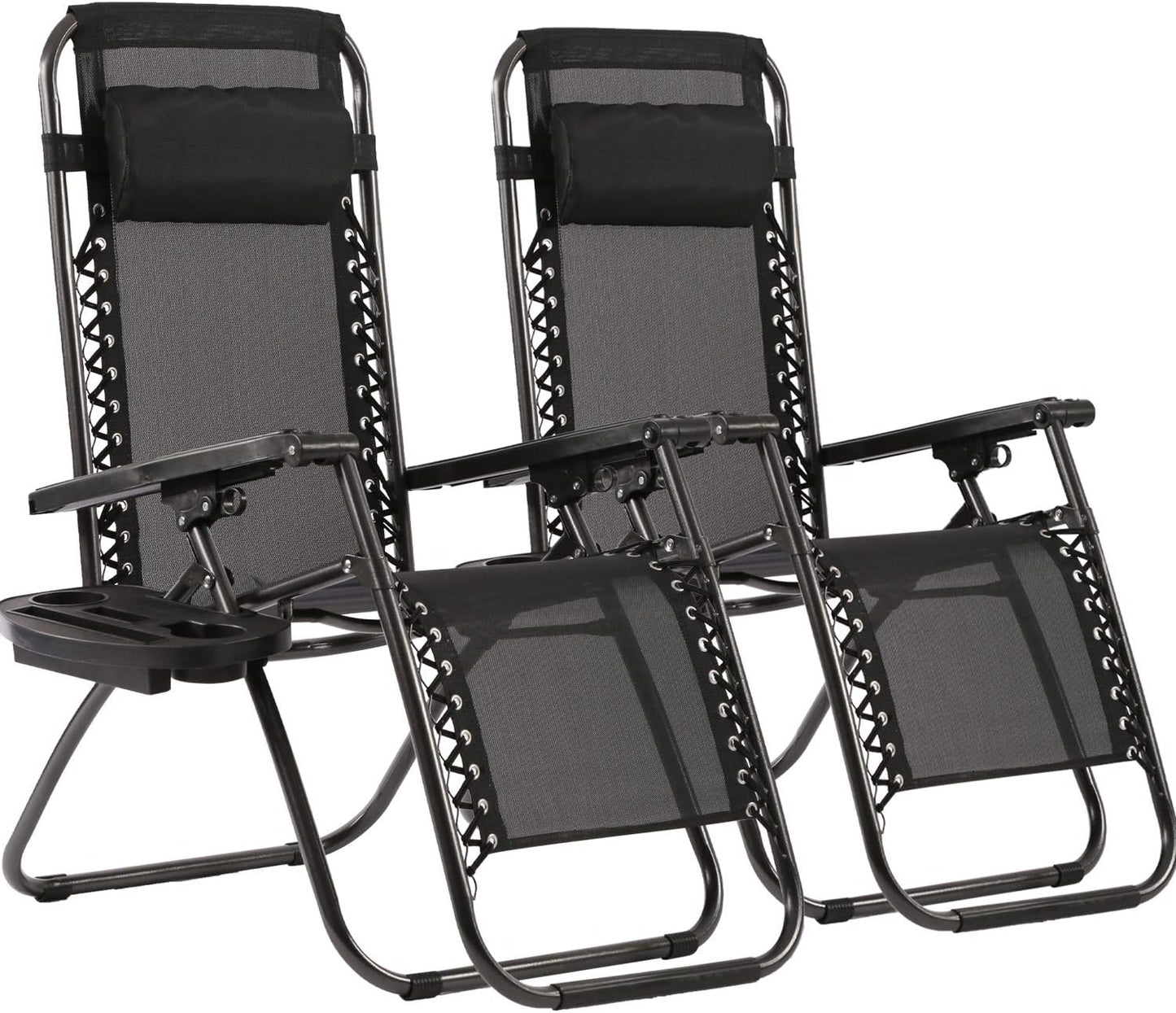 FDW Zero Gravity Lounge Chairs Set of 2 with Cup Holder and Pillow