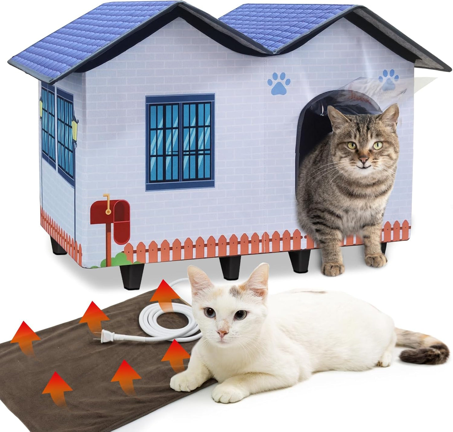 Heated Cat Houses for Indoor Outdoor Cats with Elevated Bed