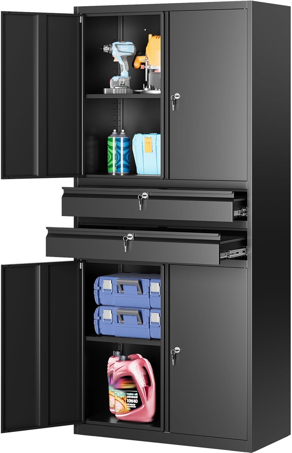 Metal Storage Cabinet with Drawer and Locking Doors for Garage