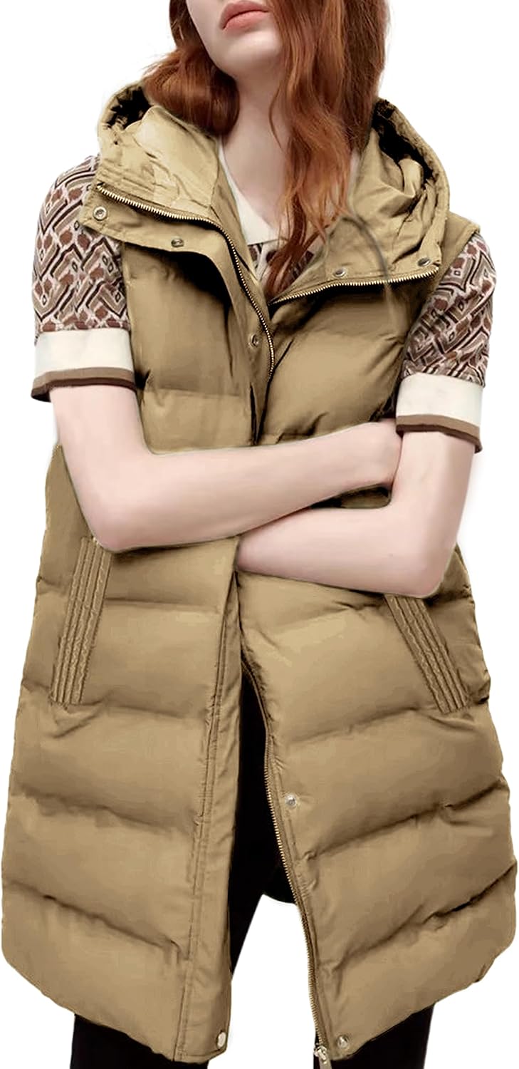 SCUSTY Womens Long Puffer Vest Sleeveless Coats for Winter