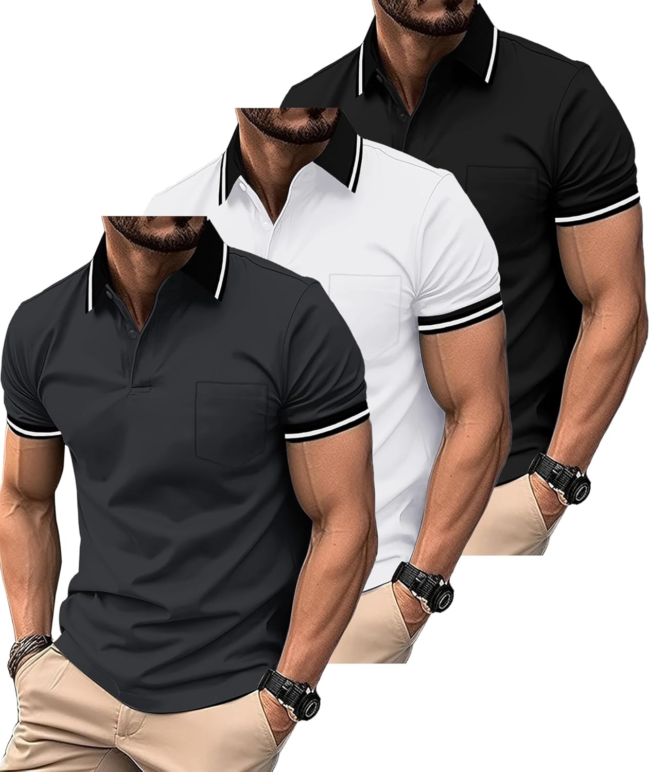 ZITY 3 Pack Men Polo Shirts Short Sleeve for Casual Athletic Wear