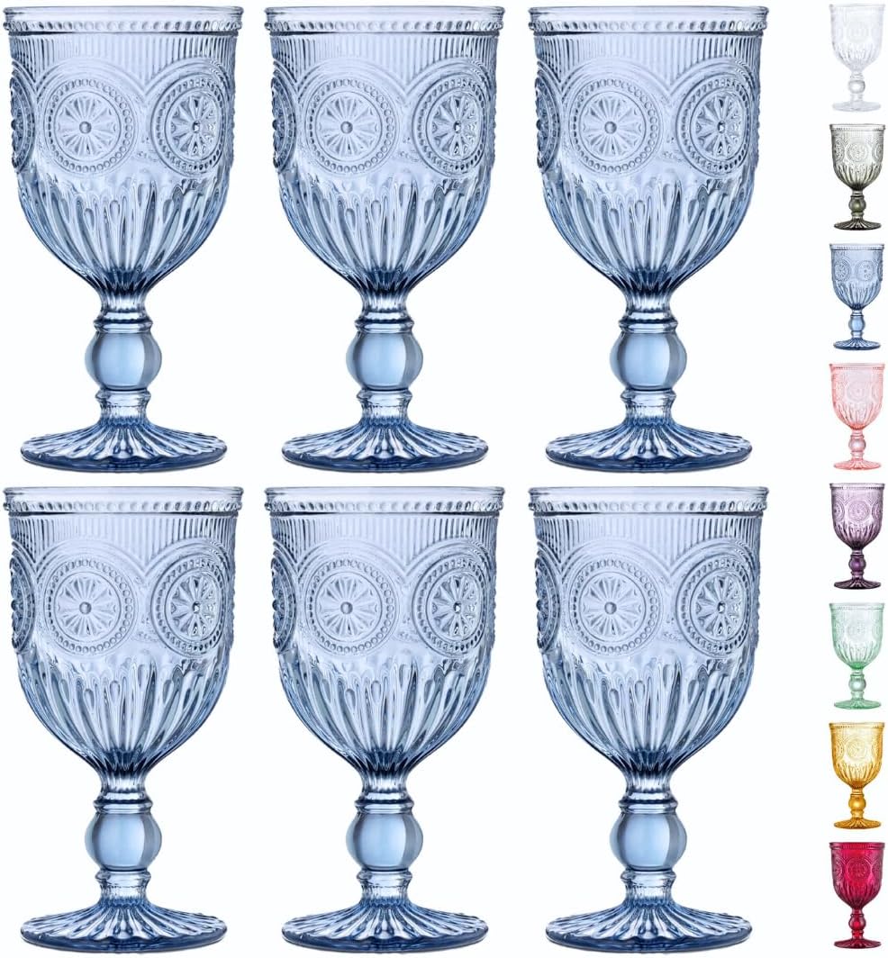 Yungala Blue Wine Glasses Set of 6 Handcrafted Vintage Goblets