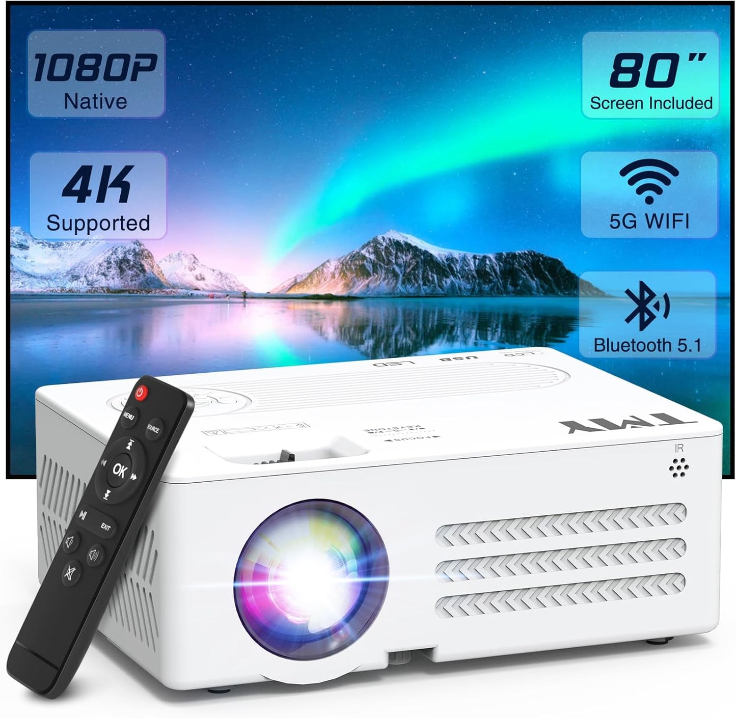 TMY Projector with WiFi and Bluetooth for Home Theater Setup