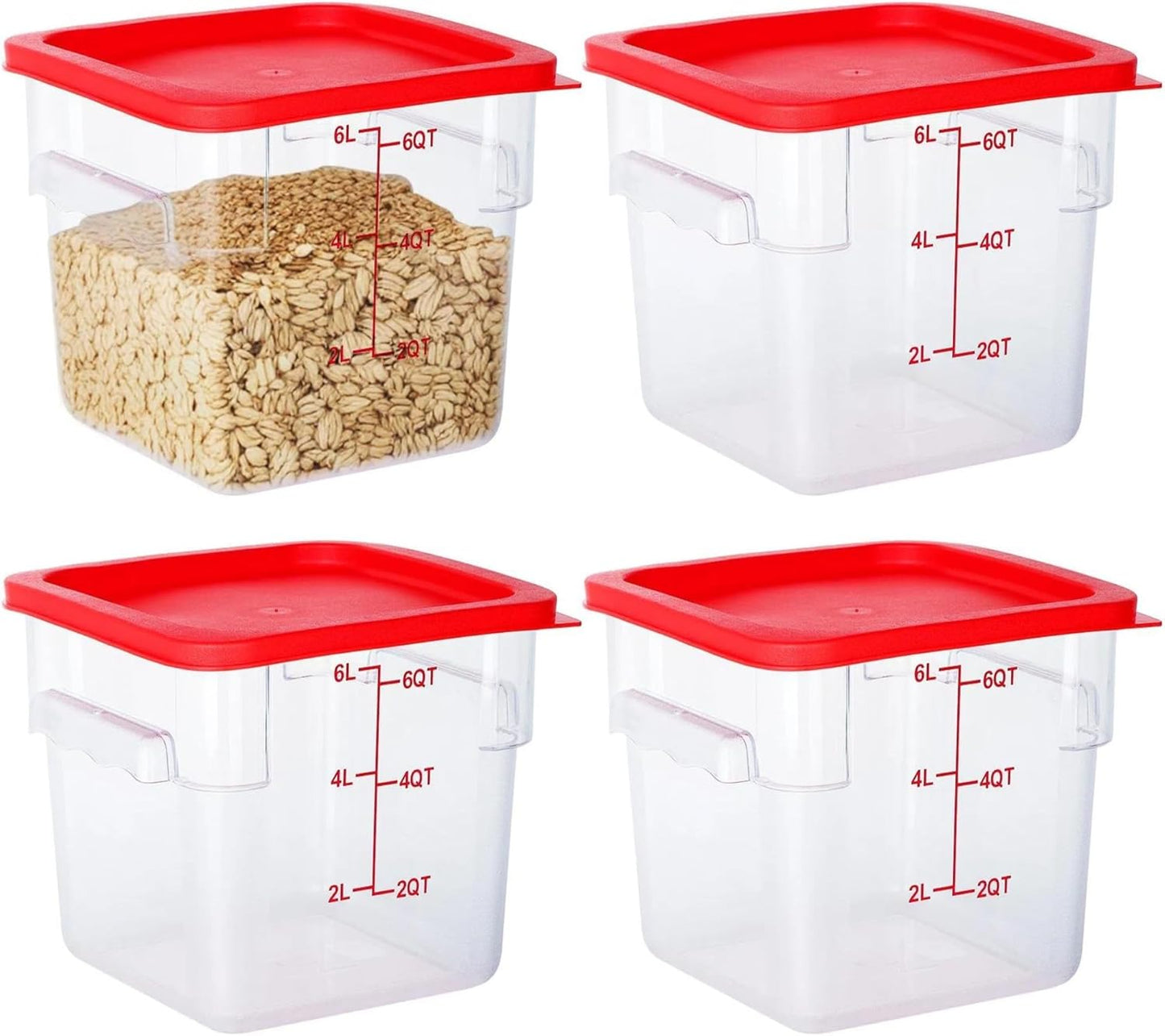 4 Pack Food Storage Containers, 6 Quart Square NSF Approved