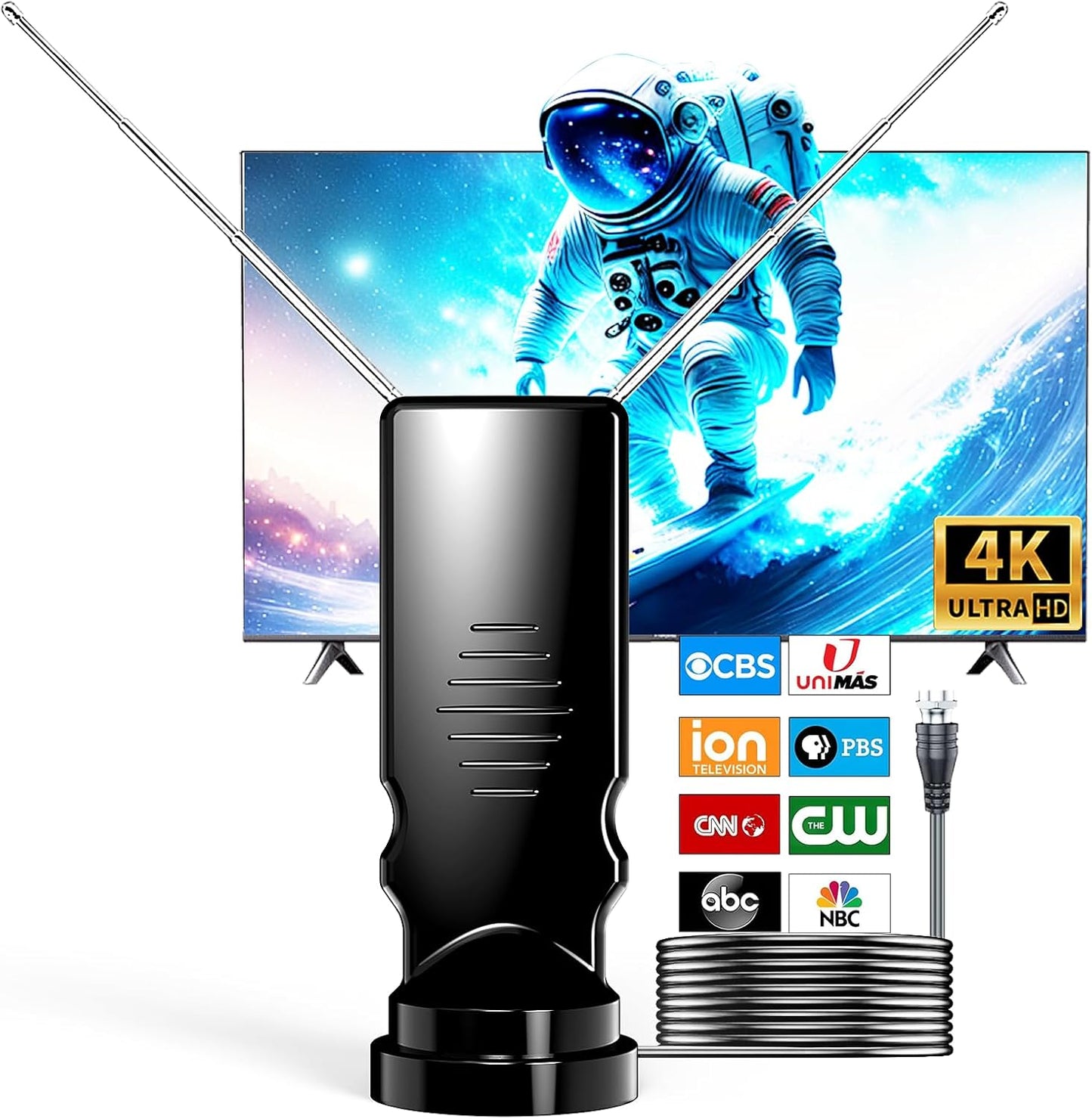 4K Ready Rabbit Ears Indoor Antenna - Cable-Free HD Channels