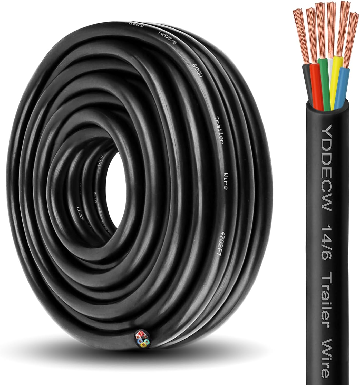 6 Way Trailer Wire 14 Gauge Heavy Duty 30FT Copper Cable