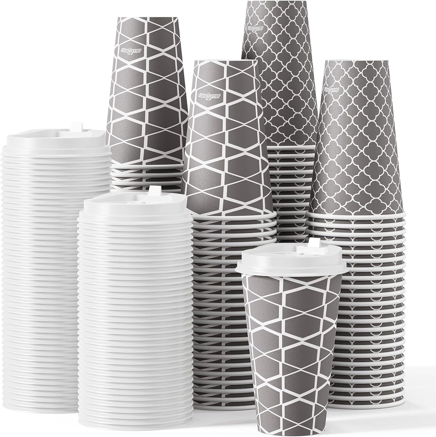 100 Sets 16 oz Disposable Coffee Cups - For Hot Drinks On-The-Go!