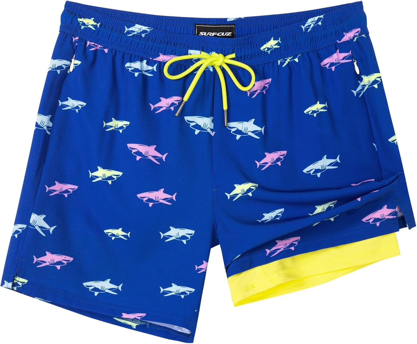 Quick Dry 5 Inch Mens Swim Trunks with Compression Liner