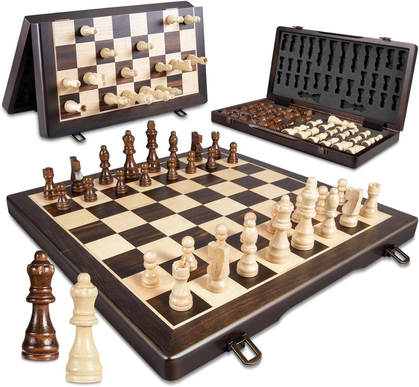 Magnetic Wooden Chess Set for Adults and Kids - 15 in Travel Board
