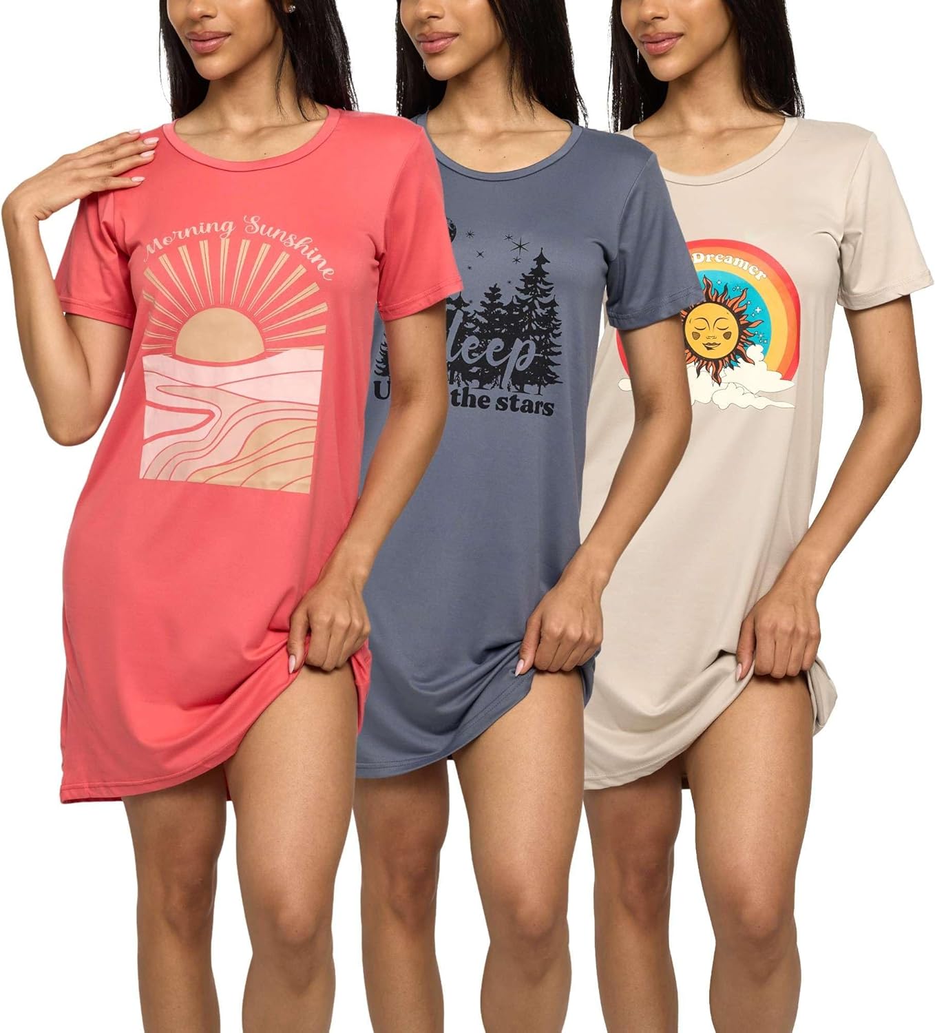 Real Essentials Women's Short Sleeve Nightgown Dress for Comfort