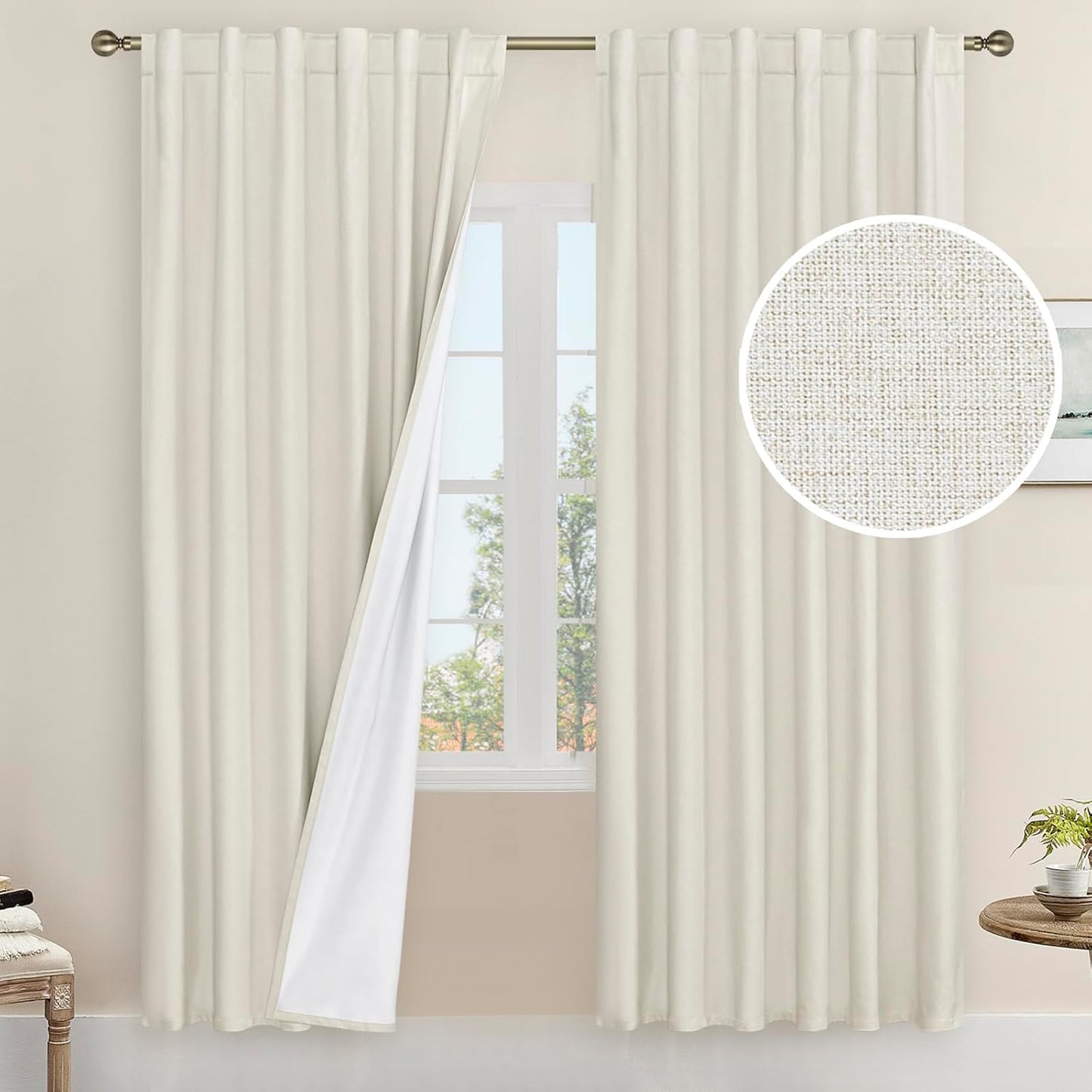 LAMIT Natural 100% Blackout Linen Curtains for Elegant Homes