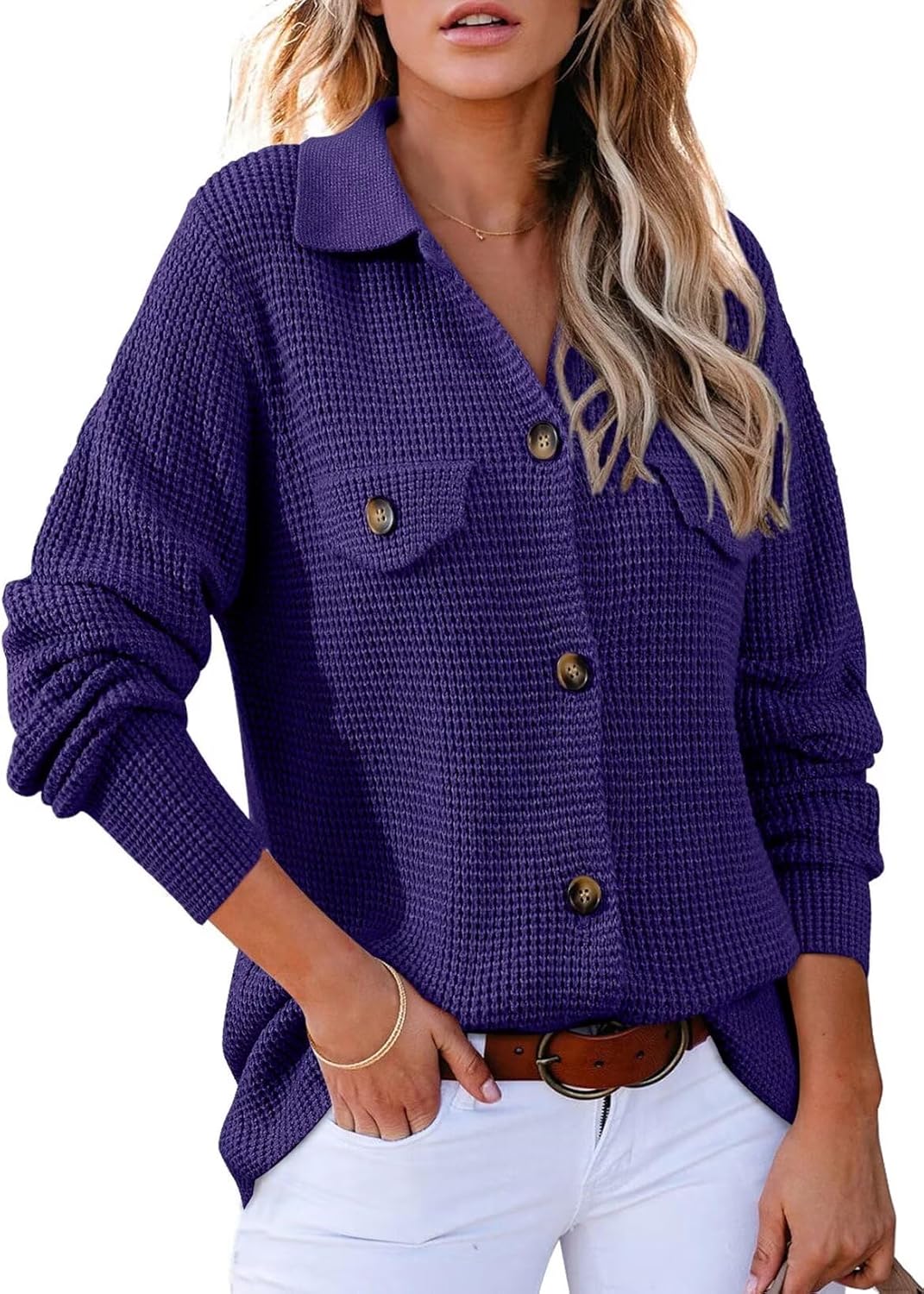 Waffle Chunky Knit Cardigan Sweaters for Cozy Fall Outfits