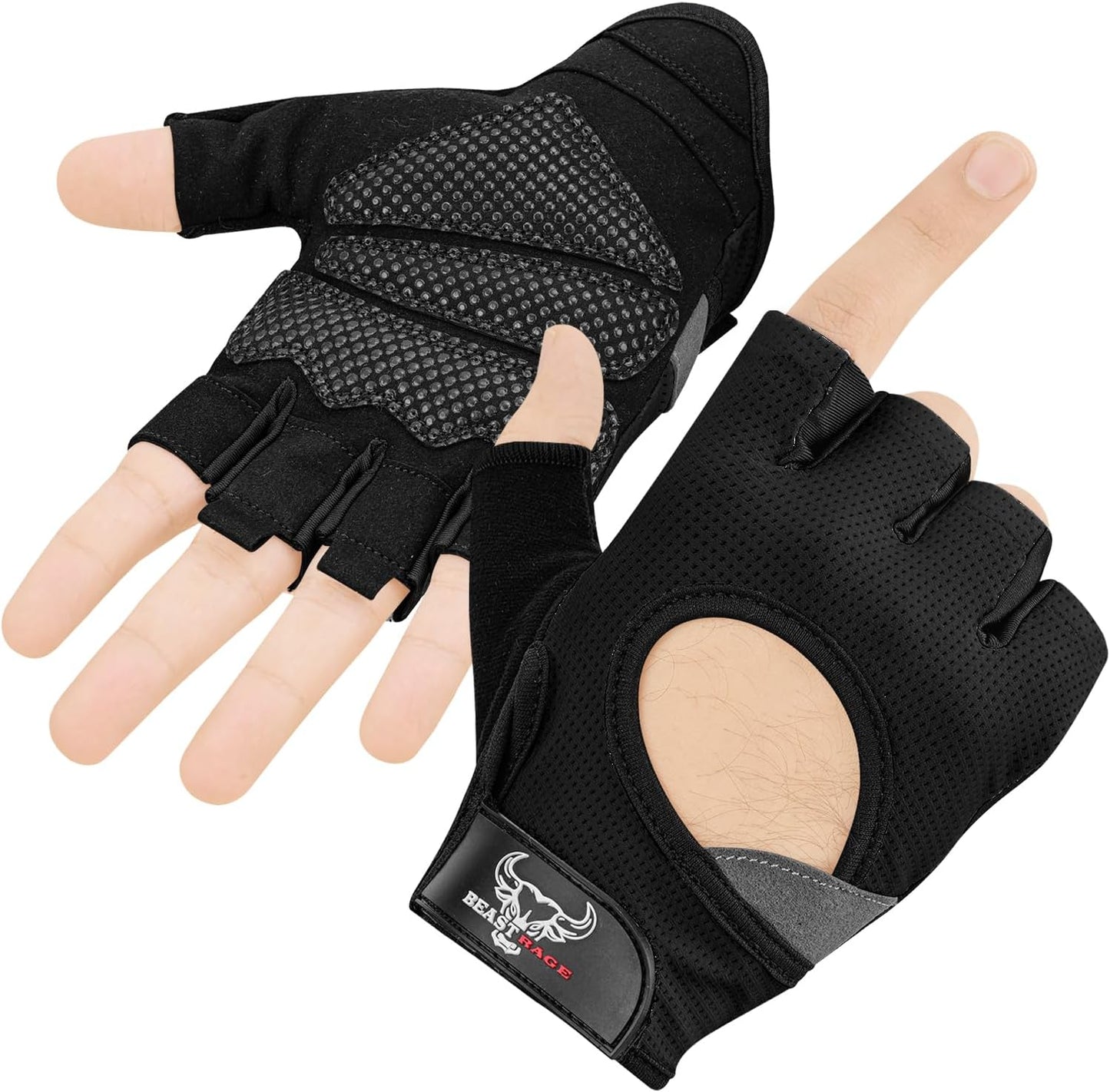 BEAST RAGE Fingerless Workout Gloves - Ultimate Palm Protection