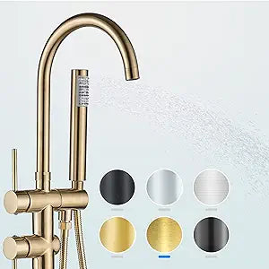 YAGATAP Freestanding Bathtub Faucet in Brushed Gold Finish